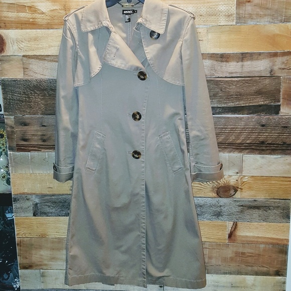 DKNY VINTAGE LONG TAN TRENCH COAT - Picture 7 of 8